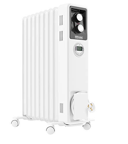 Dimplex ECR20Tie 2kW Portable Eco Radiator, Oil Free Column Heater, Freestanding Electric Heating Unit, Quiet Plug In Lightweight with Adjustable Thermostat & Timer–White, White/Light Grey