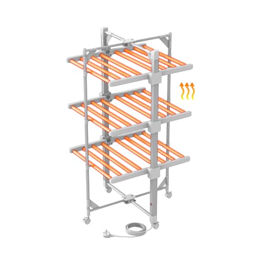 Innotic Folding Electric Heated Clothes Airer, 230 W, 24 Heating Bars, 111 x 59 x 62 cm, with Wheels, White