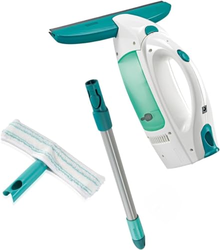 Leifheit Dry and Clean Window Vacuum Cleaner Set with Handle and Washers, Cleaning Kit with Up to 35 Minutes of Power, Electric, Whie/Turquoise